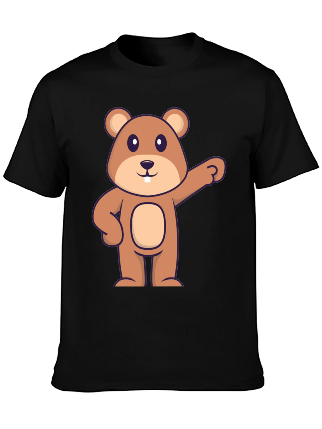 Cartoon Beaver Graphic Tee - Black Cotton