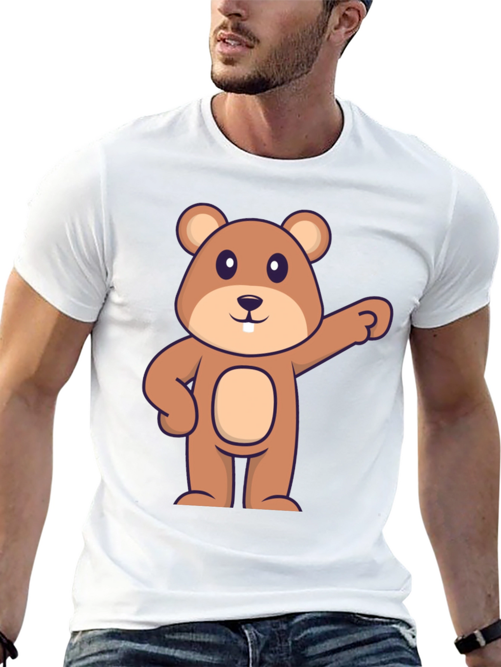 Cartoon Beaver Graphic Tee - Black Cotton