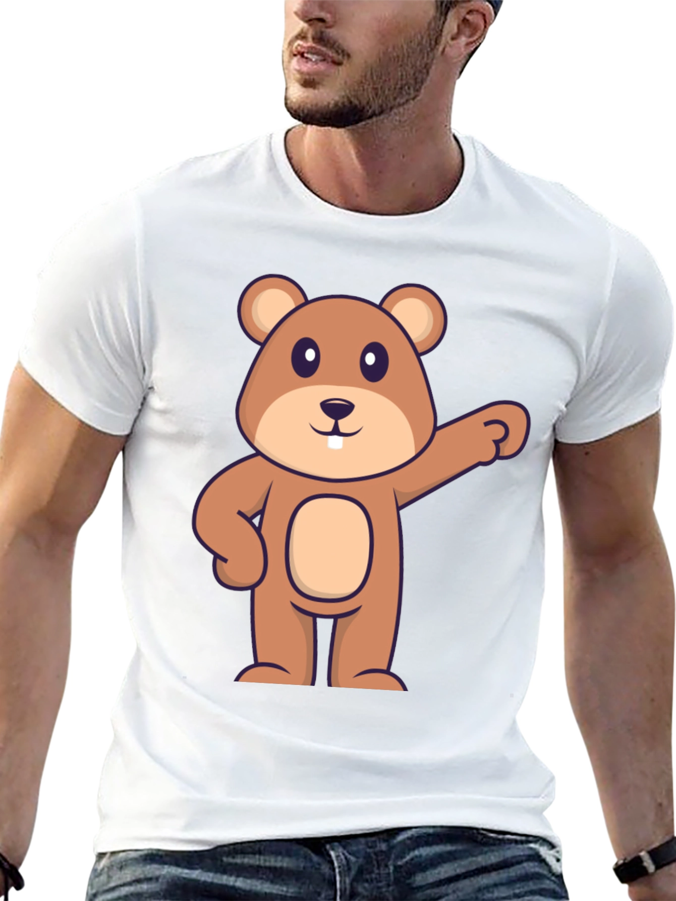 Cartoon Beaver Graphic Tee - Black Cotton