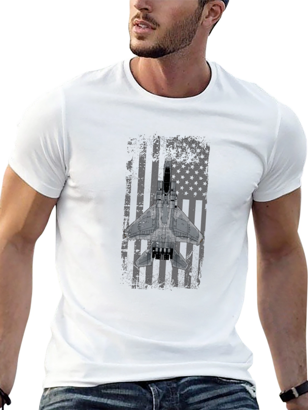 F-15 Eagle Distressed American Flag T-Shirt