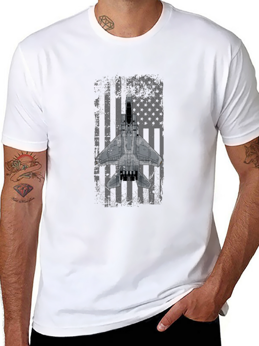 F-15 Eagle Distressed American Flag T-Shirt
