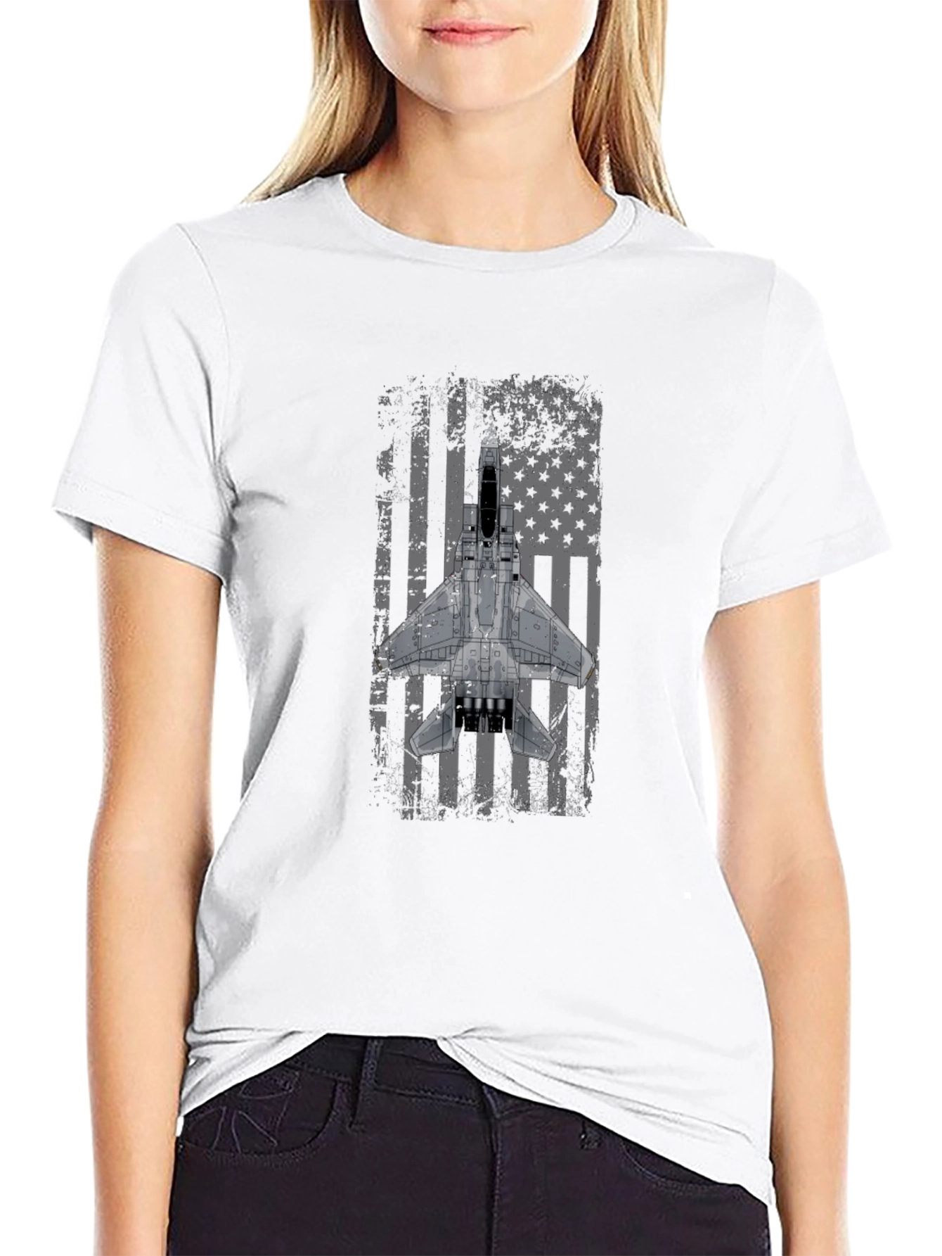 F-15 Eagle Distressed American Flag T-Shirt