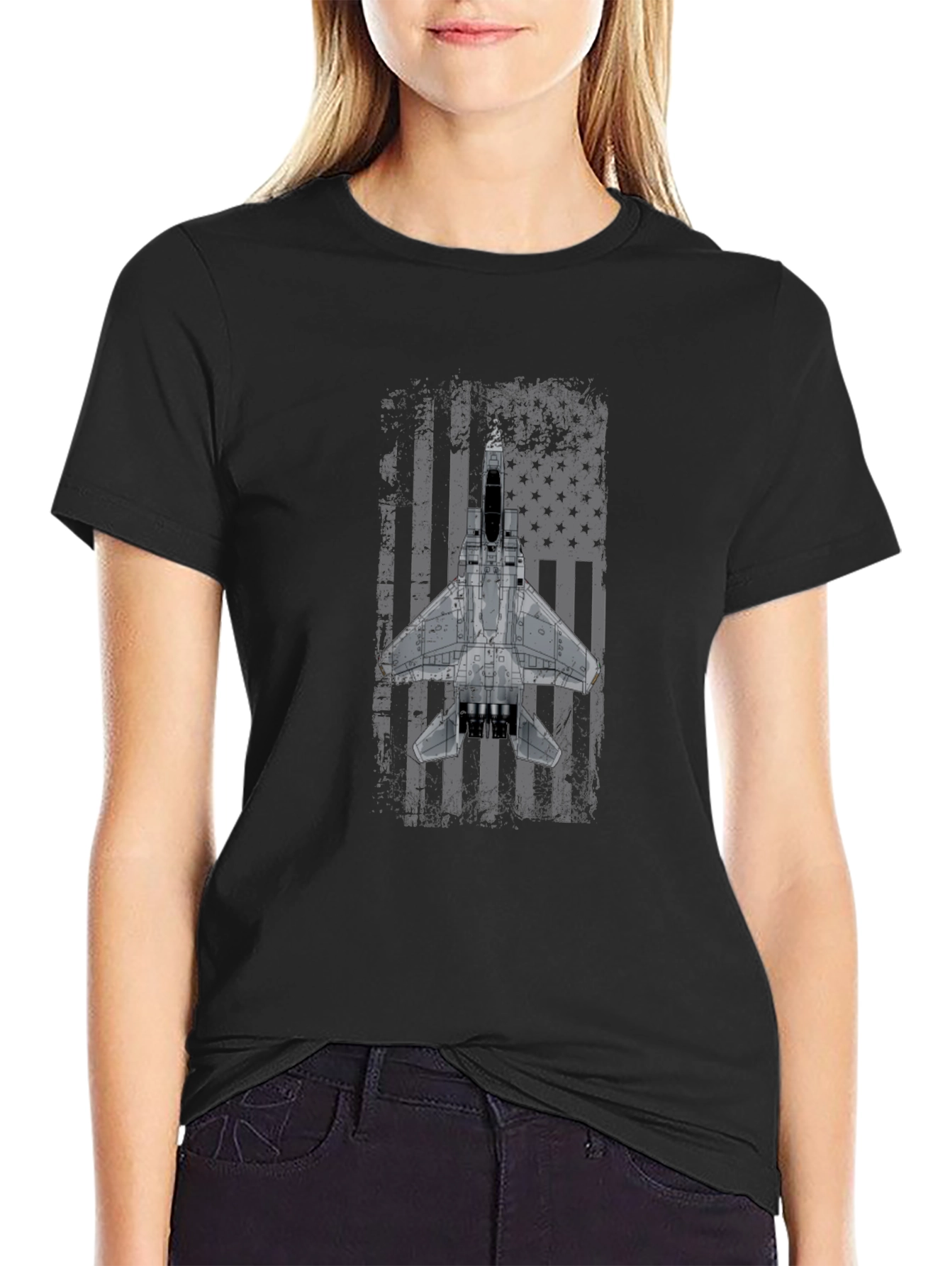 F-15 Eagle Distressed American Flag T-Shirt