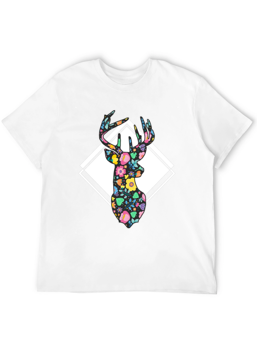Floral Deer Graphic Tee - Black Cotton Blend