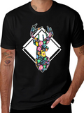 Floral Deer Graphic Tee - Black Cotton Blend