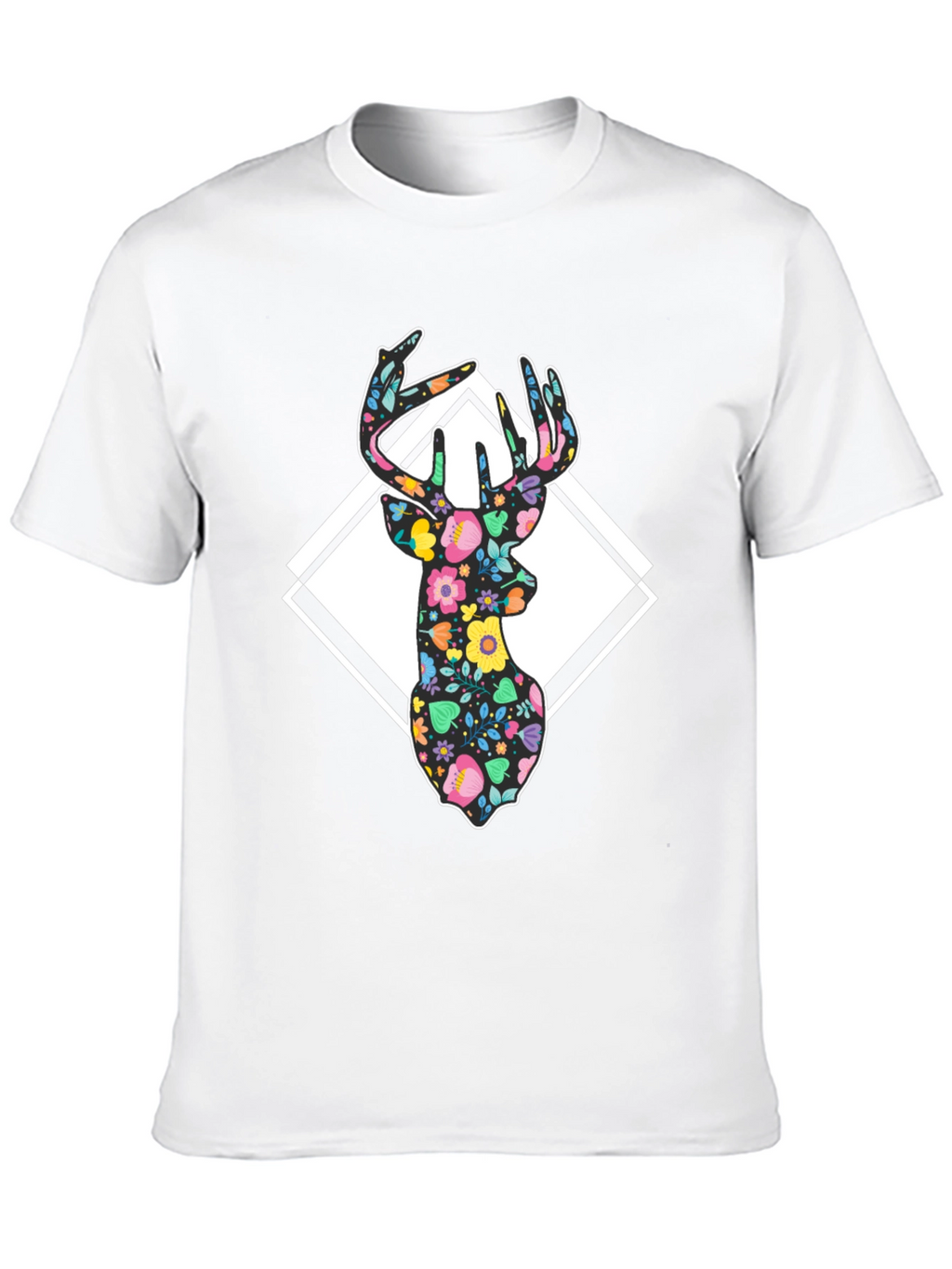 Floral Deer Graphic Tee - Black Cotton Blend