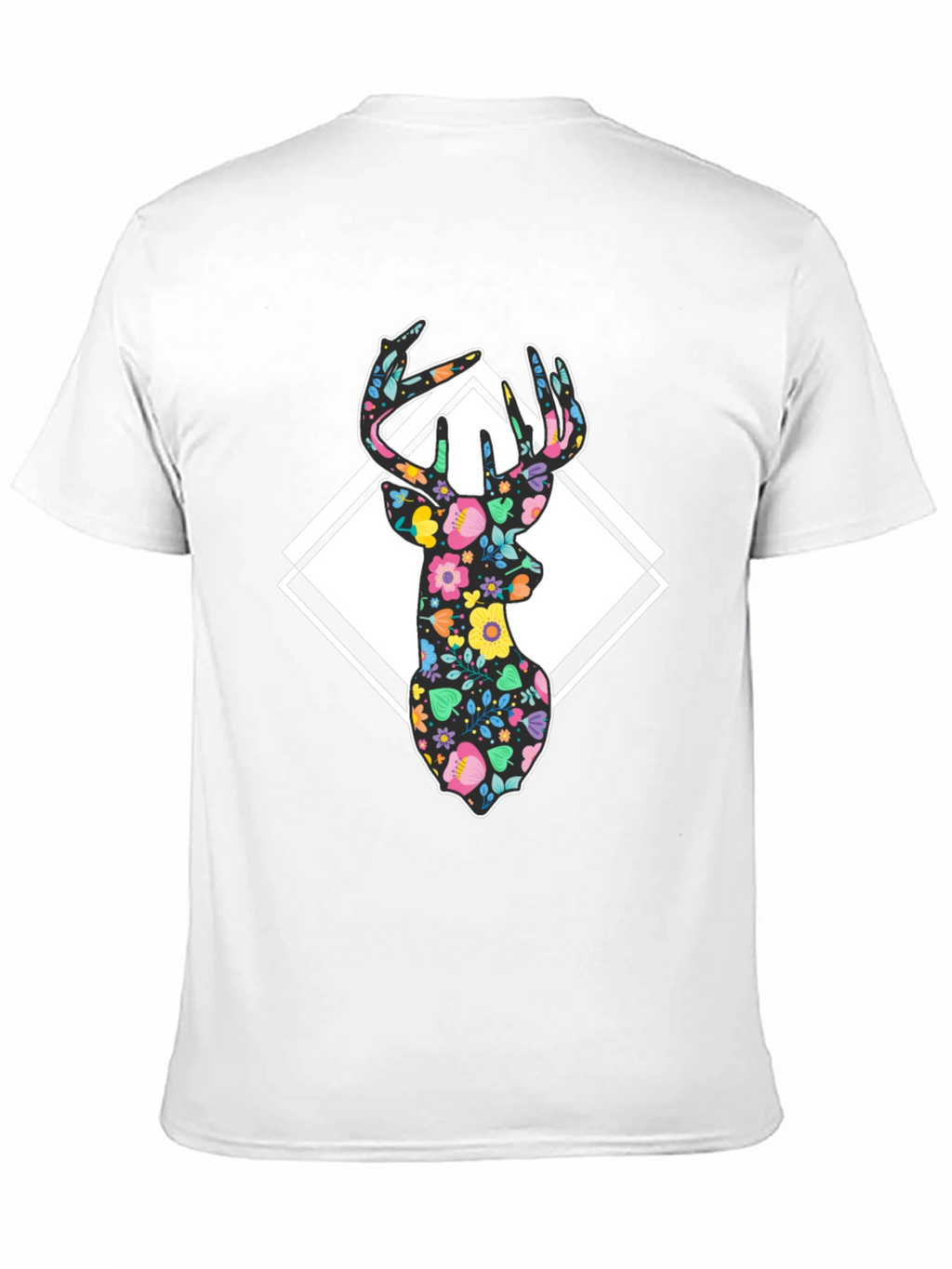 Floral Deer Graphic Tee - Black Cotton Blend