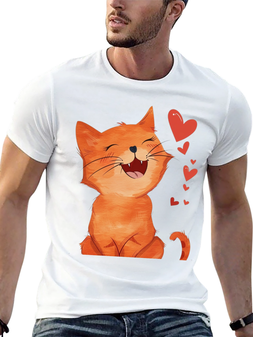Cute Cartoon Cat Black T-Shirt