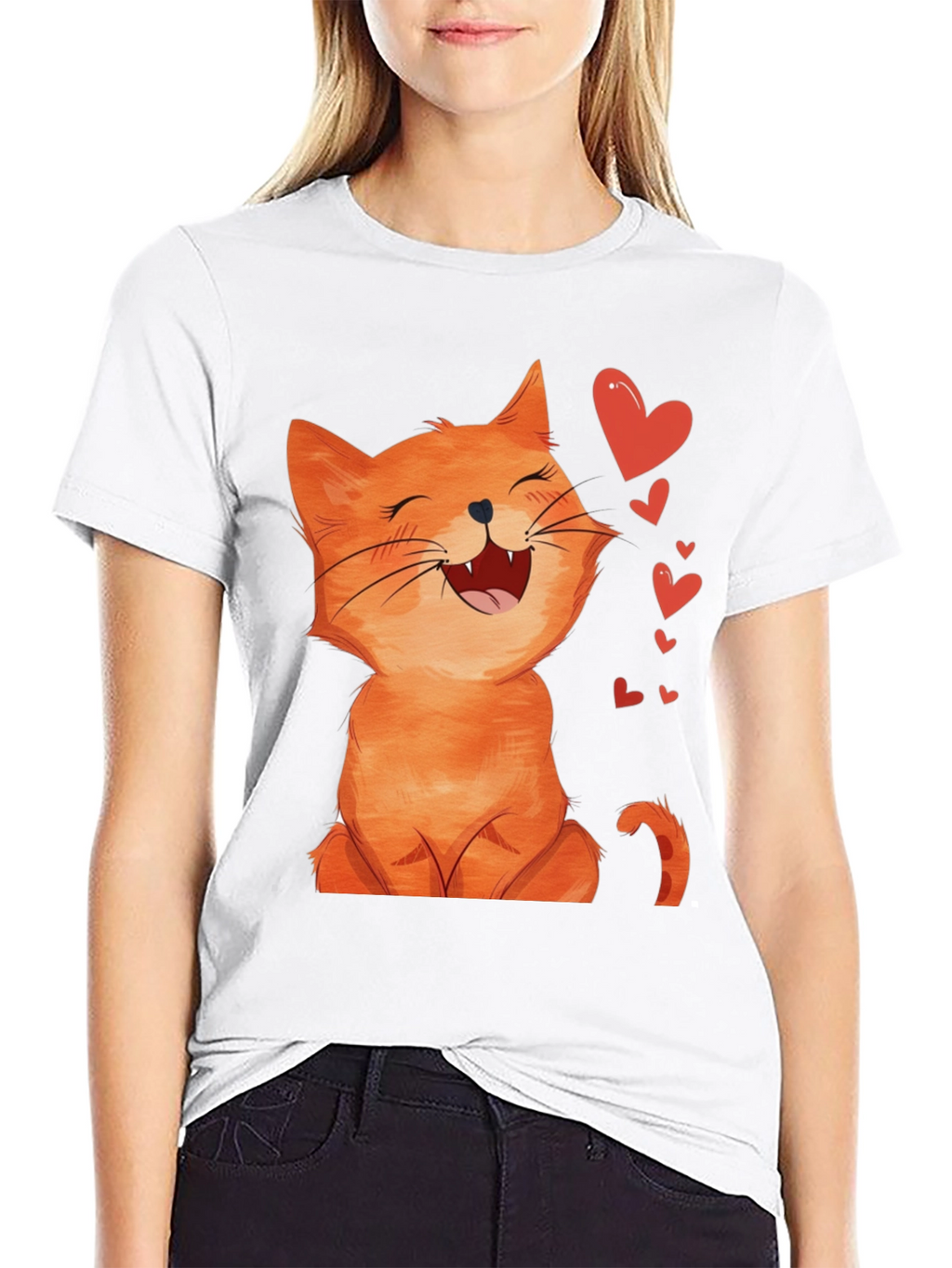 Cute Cartoon Cat Black T-Shirt