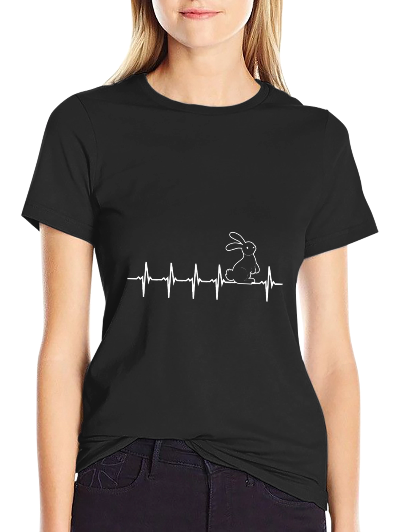 Mens Black Rabbit Heartbeat Graphic Tee