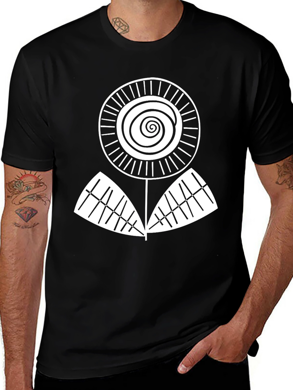 Abstract Floral Graphic Tee - Black Cotton Blend