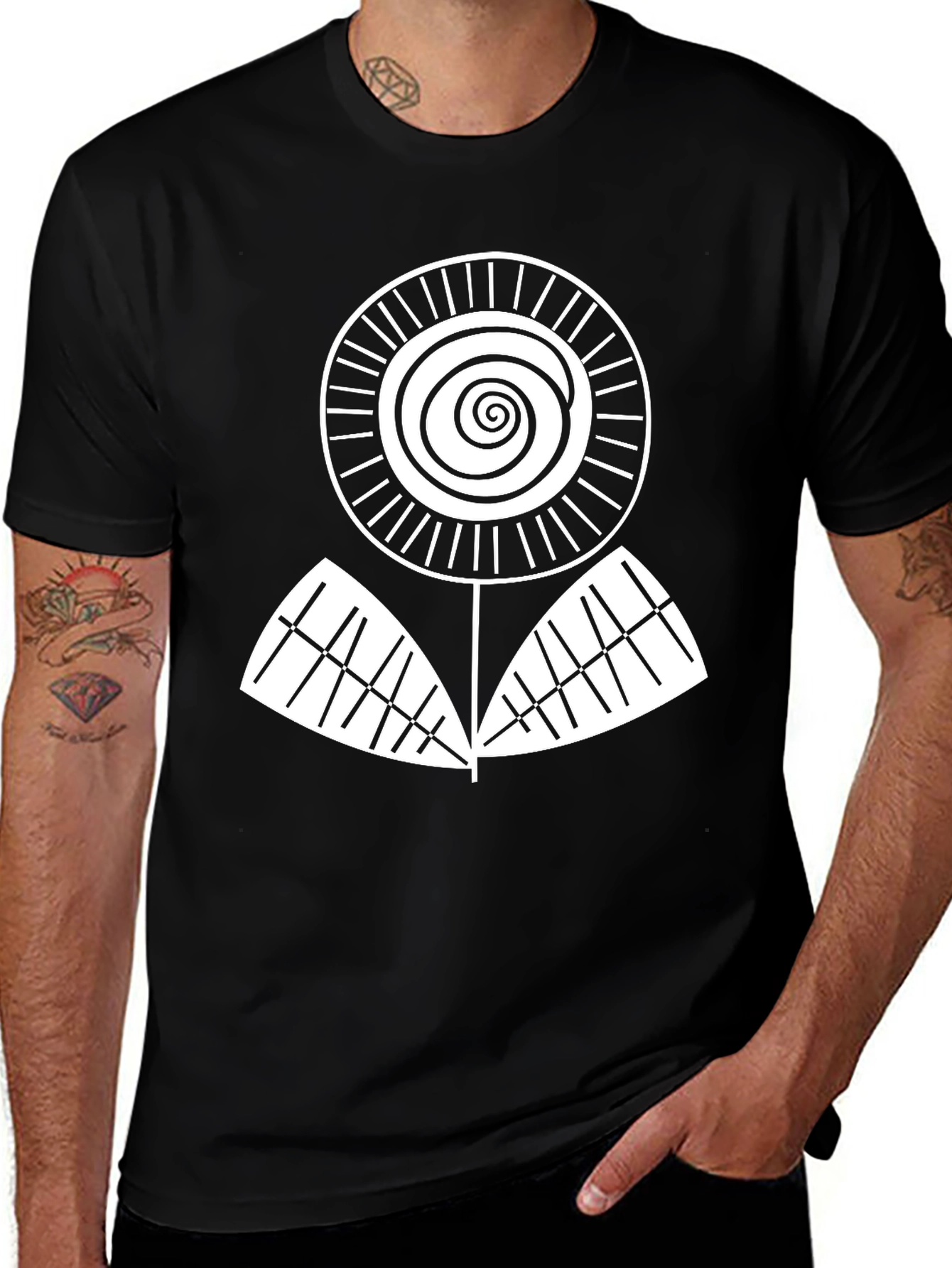 Abstract Floral Graphic Tee - Black Cotton Blend