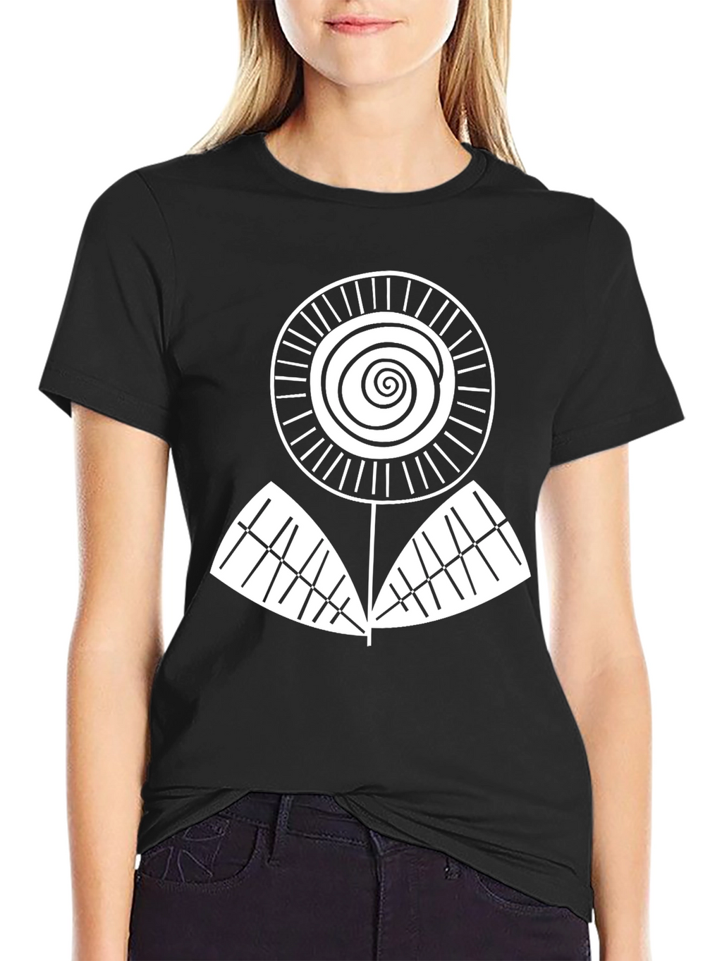 Abstract Floral Graphic Tee - Black Cotton Blend