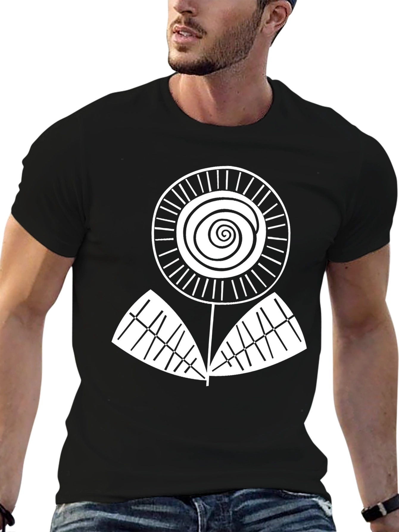 Abstract Floral Graphic Tee - Black Cotton Blend