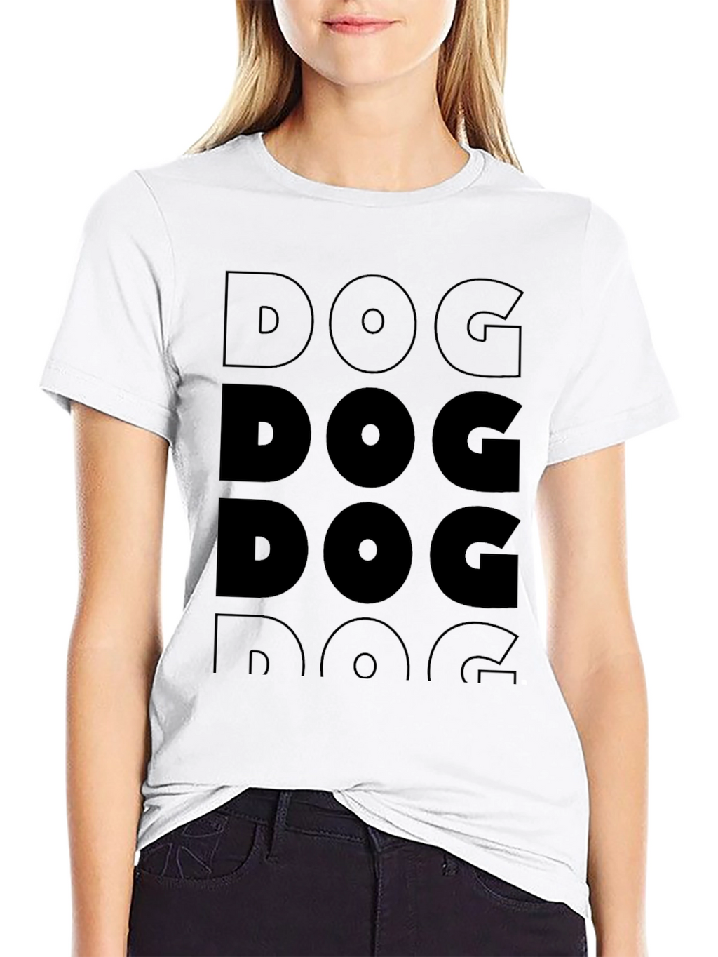 DOG Graphic Print Crew Neck T-Shirt - Black