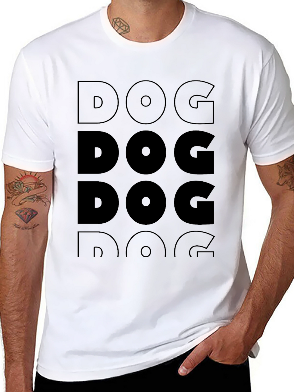 DOG Graphic Print Crew Neck T-Shirt - Black