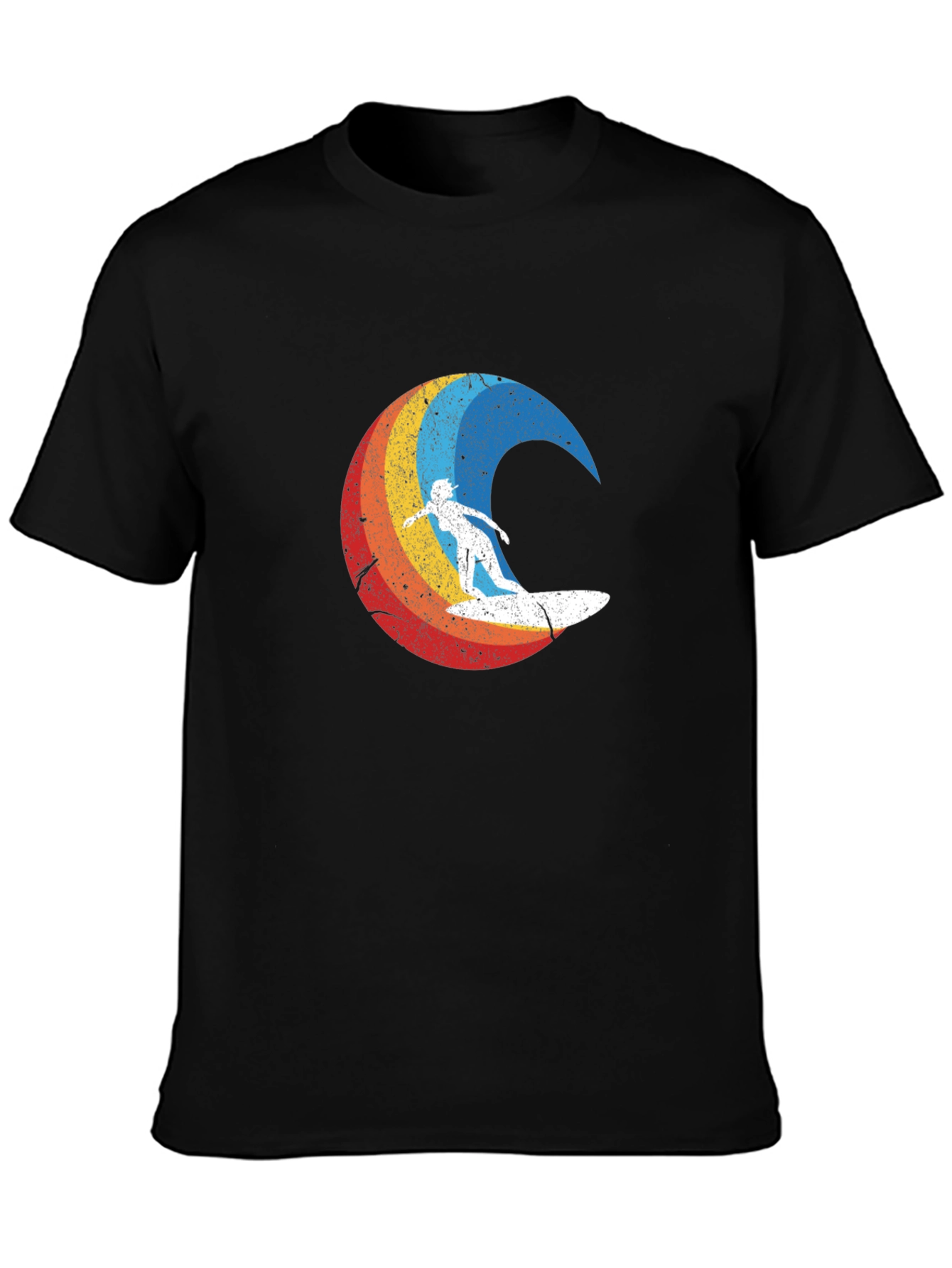 Retro Surfer Graphic Tee - Black Cotton Blend