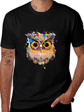 Owl Art Graphic Black T-Shirt