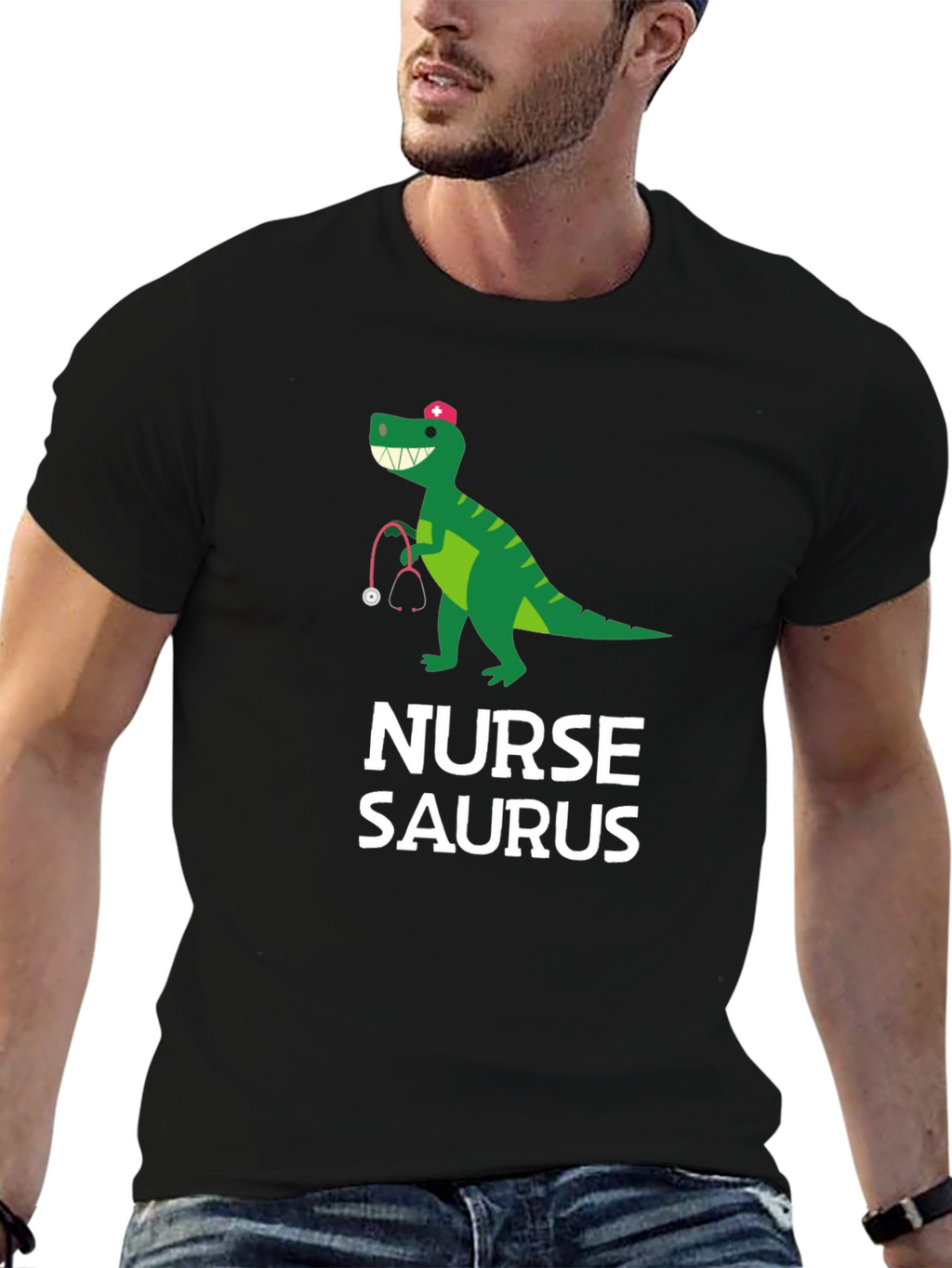 Nurse-Saurus Black Graphic T-Shirt