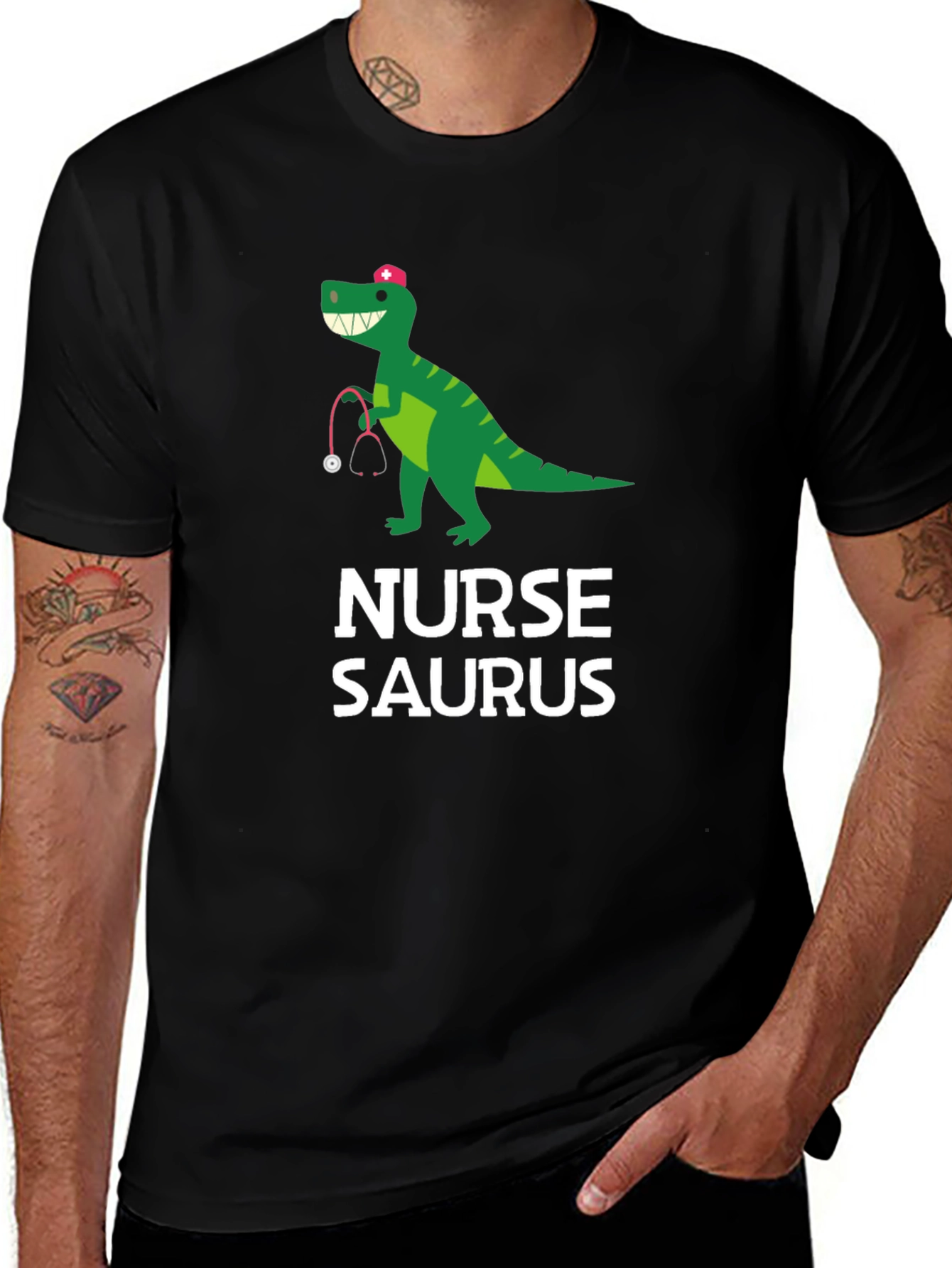 Nurse-Saurus Black Graphic T-Shirt