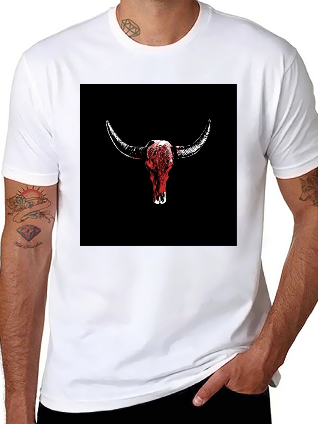 Bull Skull Graphic Tee - Black Cotton T-Shirt