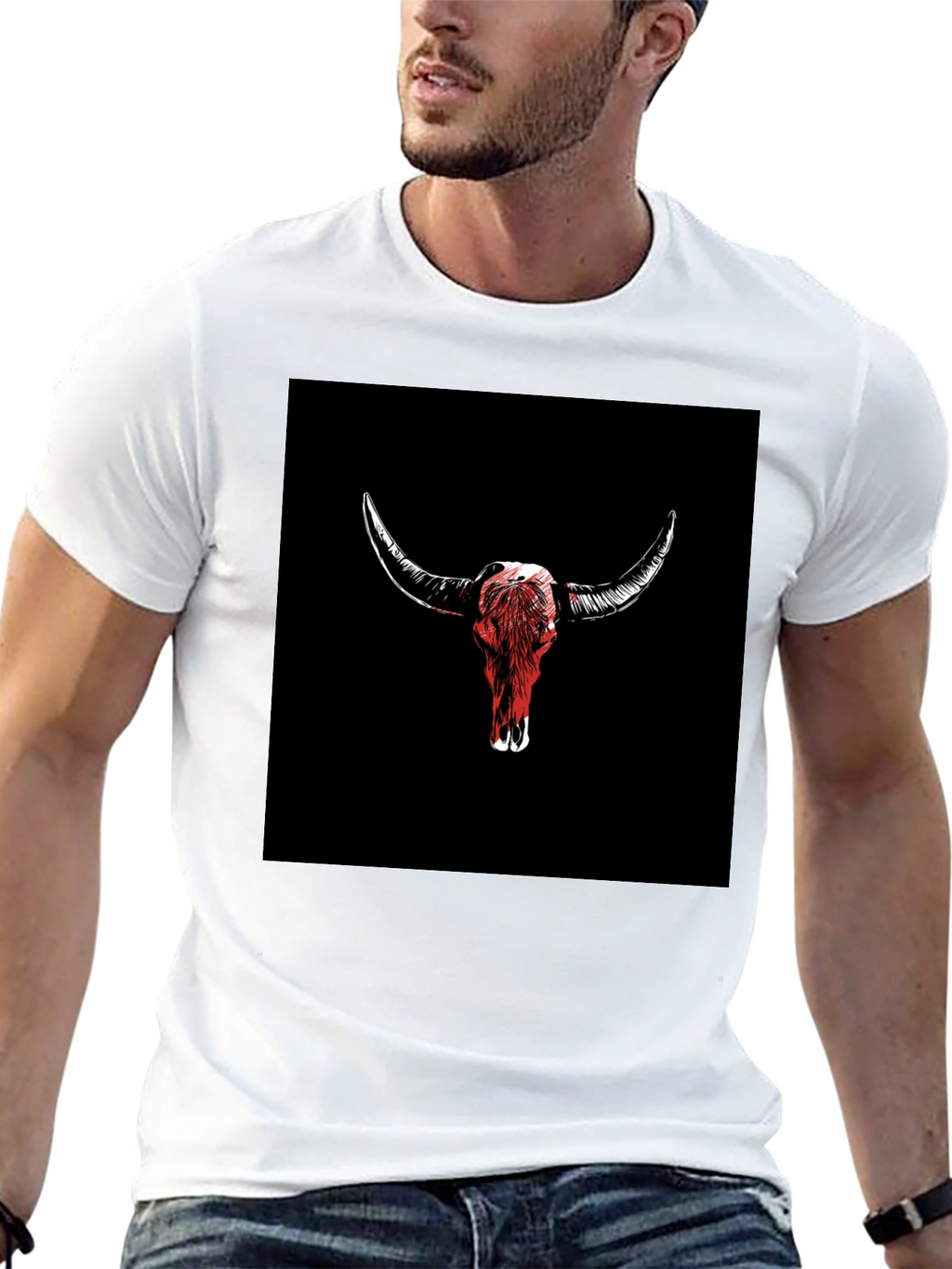Bull Skull Graphic Tee - Black Cotton T-Shirt