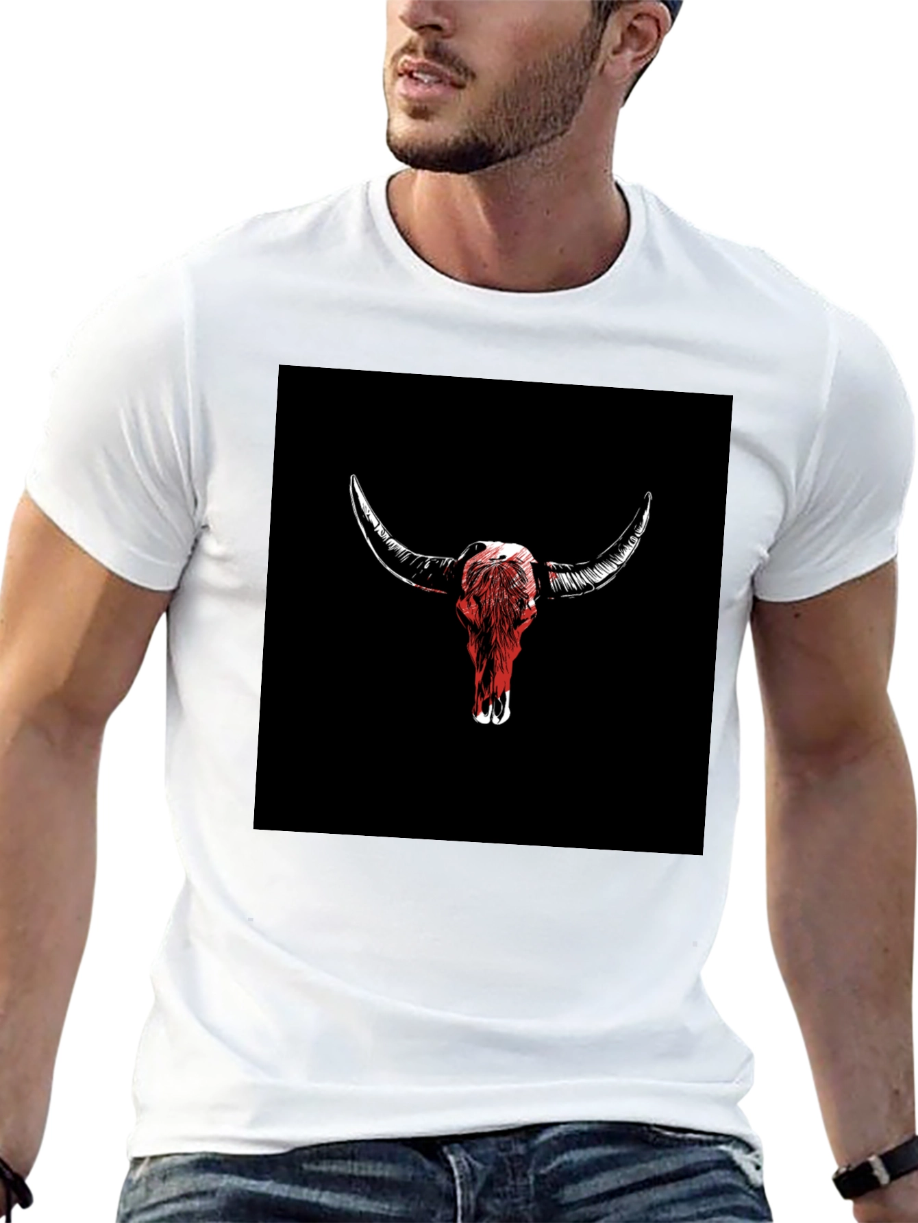 Bull Skull Graphic Tee - Black Cotton T-Shirt