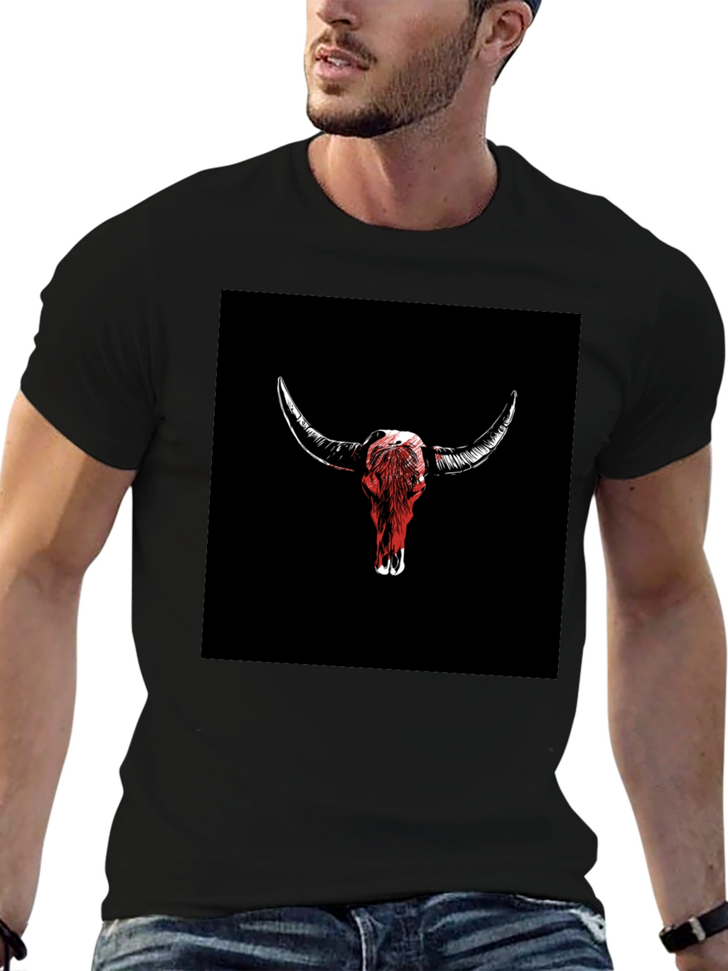 Bull Skull Graphic Tee - Black Cotton T-Shirt
