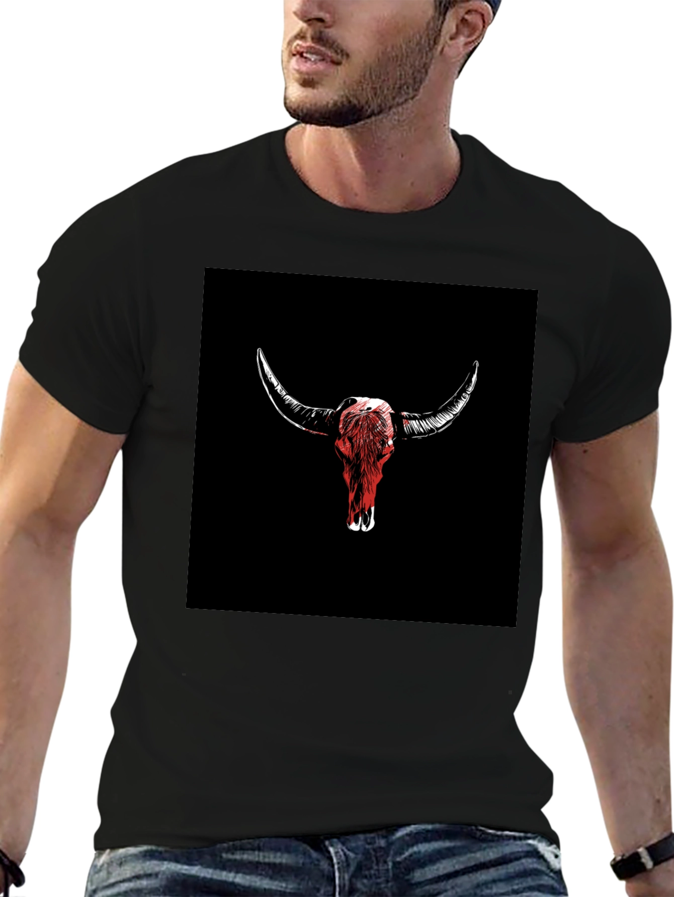 Bull Skull Graphic Tee - Black Cotton T-Shirt