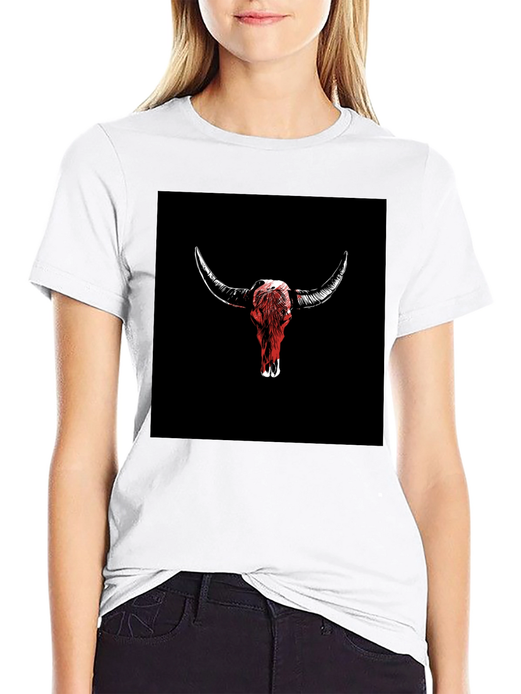 Bull Skull Graphic Tee - Black Cotton T-Shirt