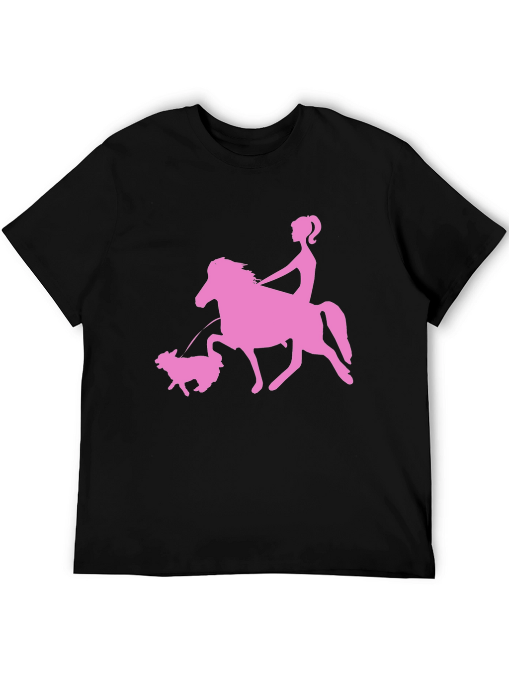 Pink Horse Riding Graphic Black T-Shirt