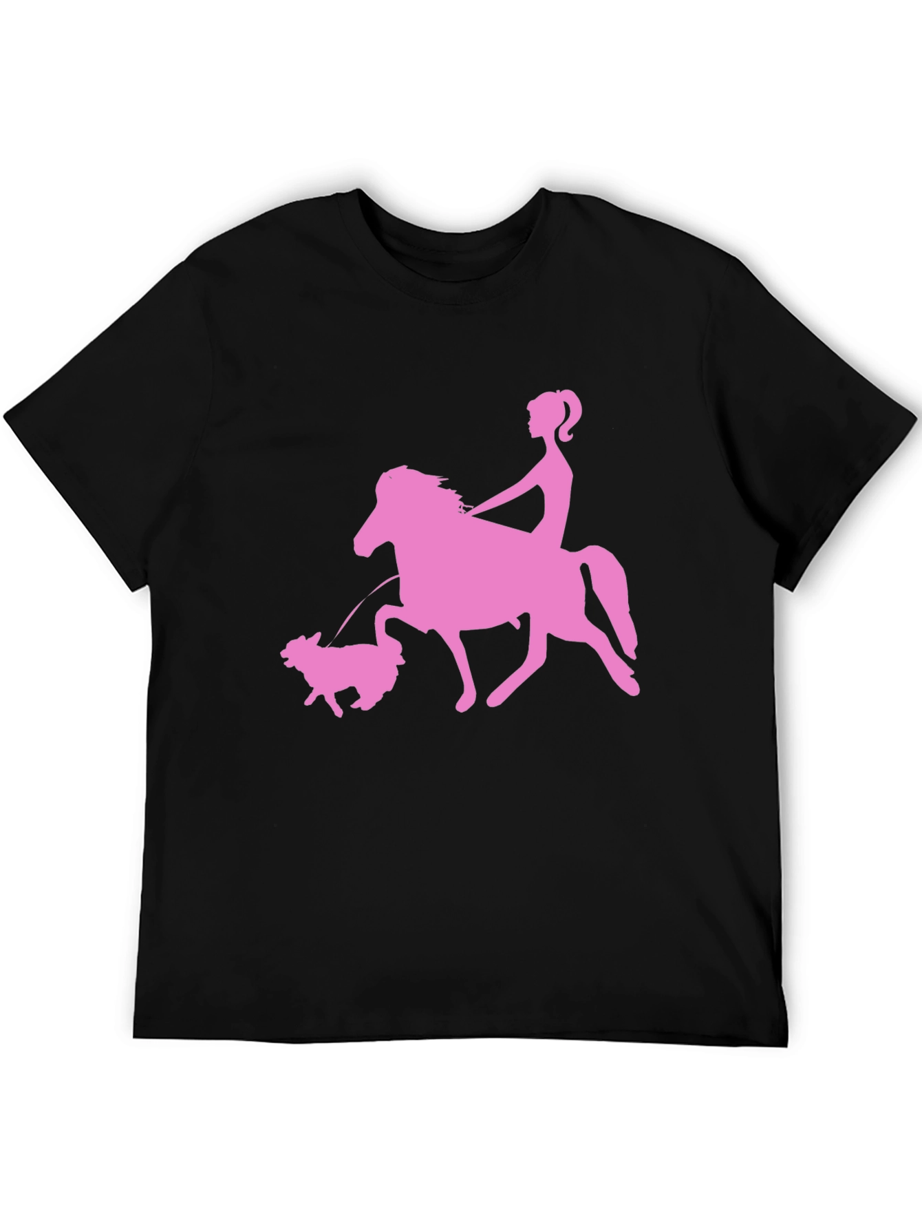 Pink Horse Riding Graphic Black T-Shirt