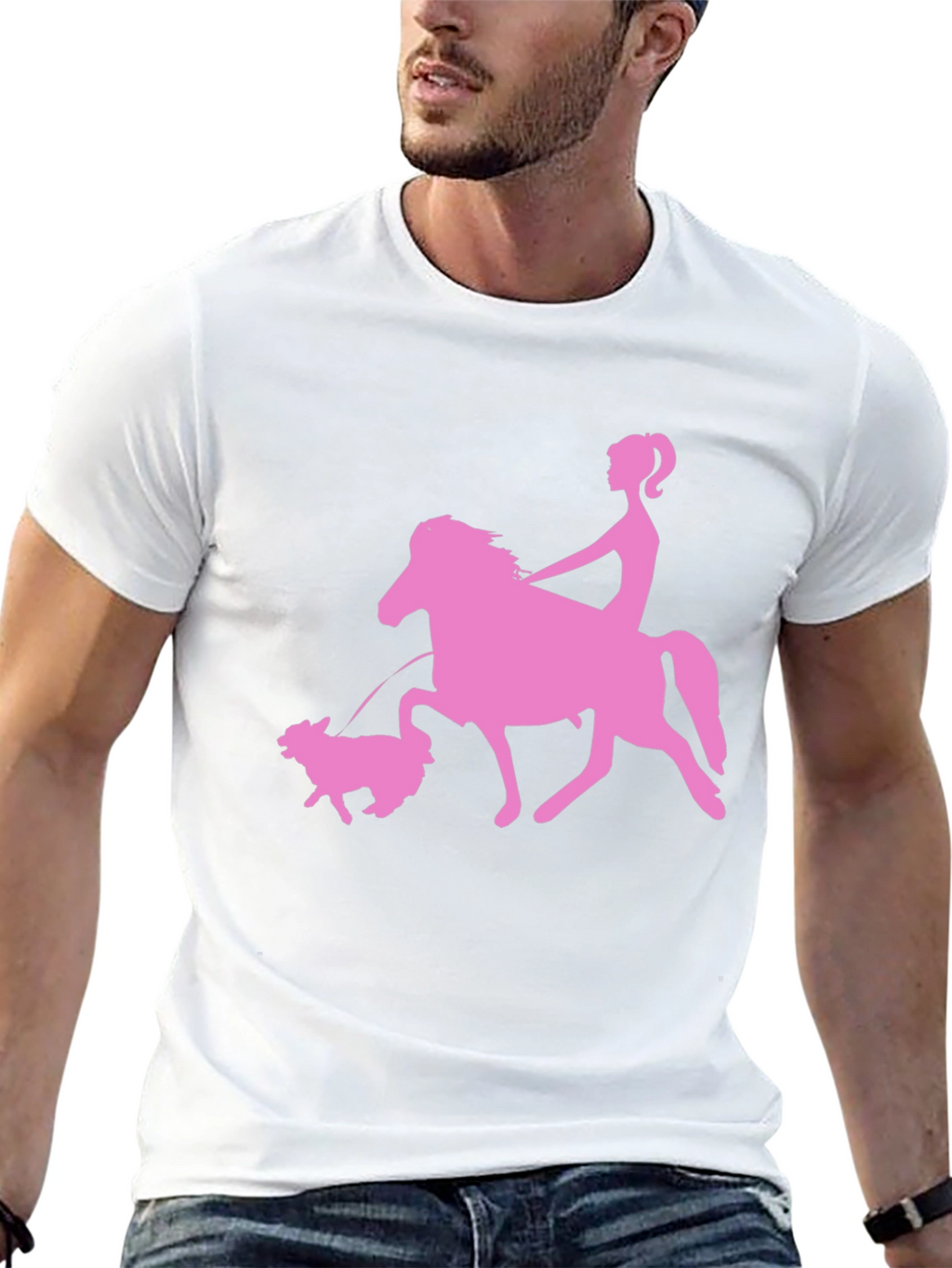 Pink Horse Riding Graphic Black T-Shirt