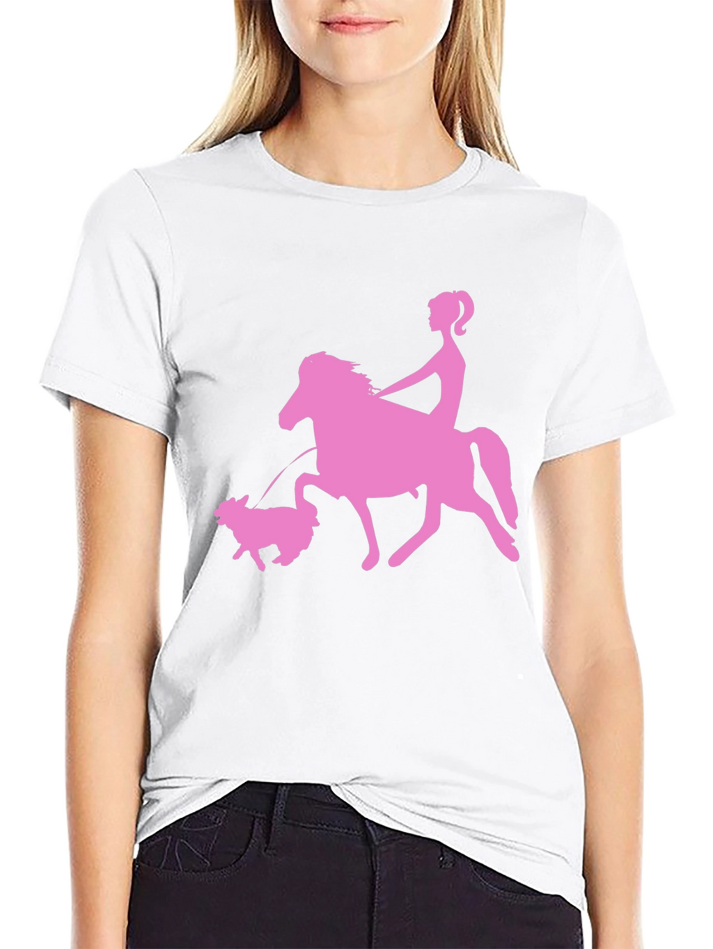 Pink Horse Riding Graphic Black T-Shirt