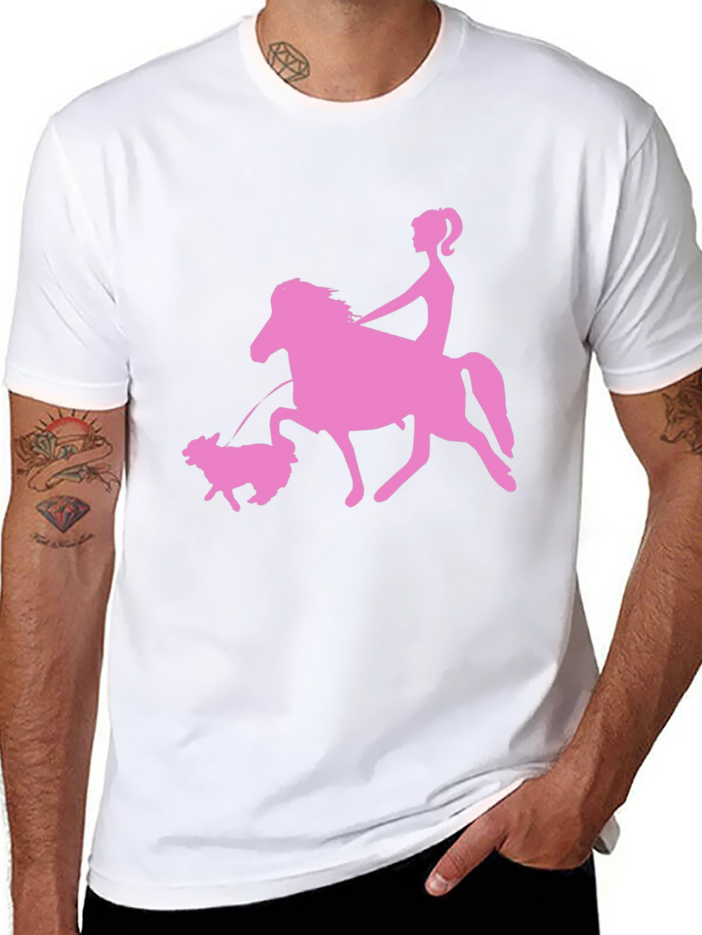 Pink Horse Riding Graphic Black T-Shirt