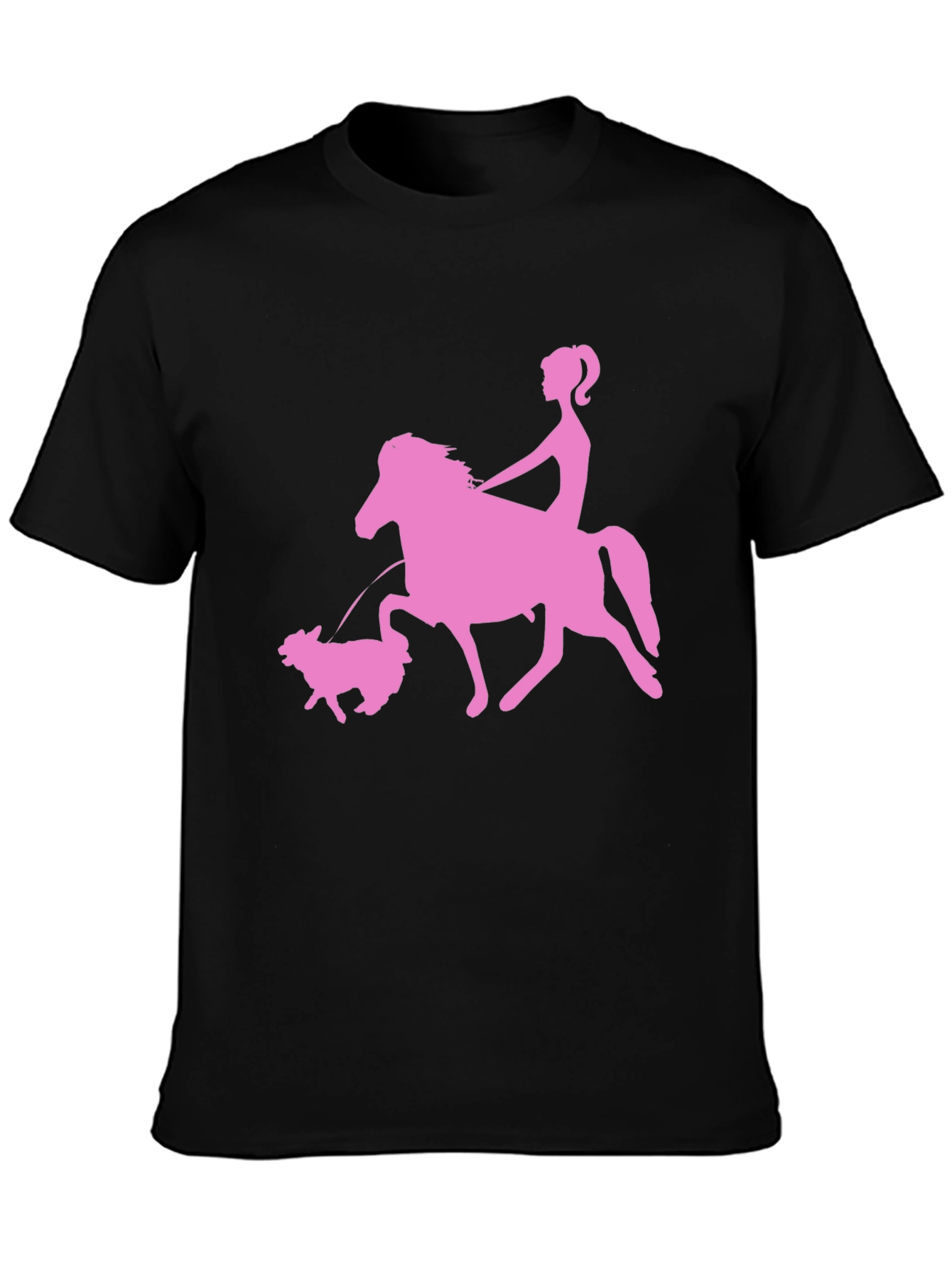 Pink Horse Riding Graphic Black T-Shirt