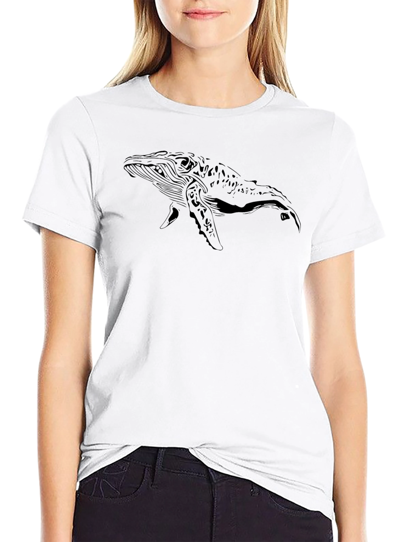 Whale Graphic Black T-Shirt - Classic Crew Neck Tee