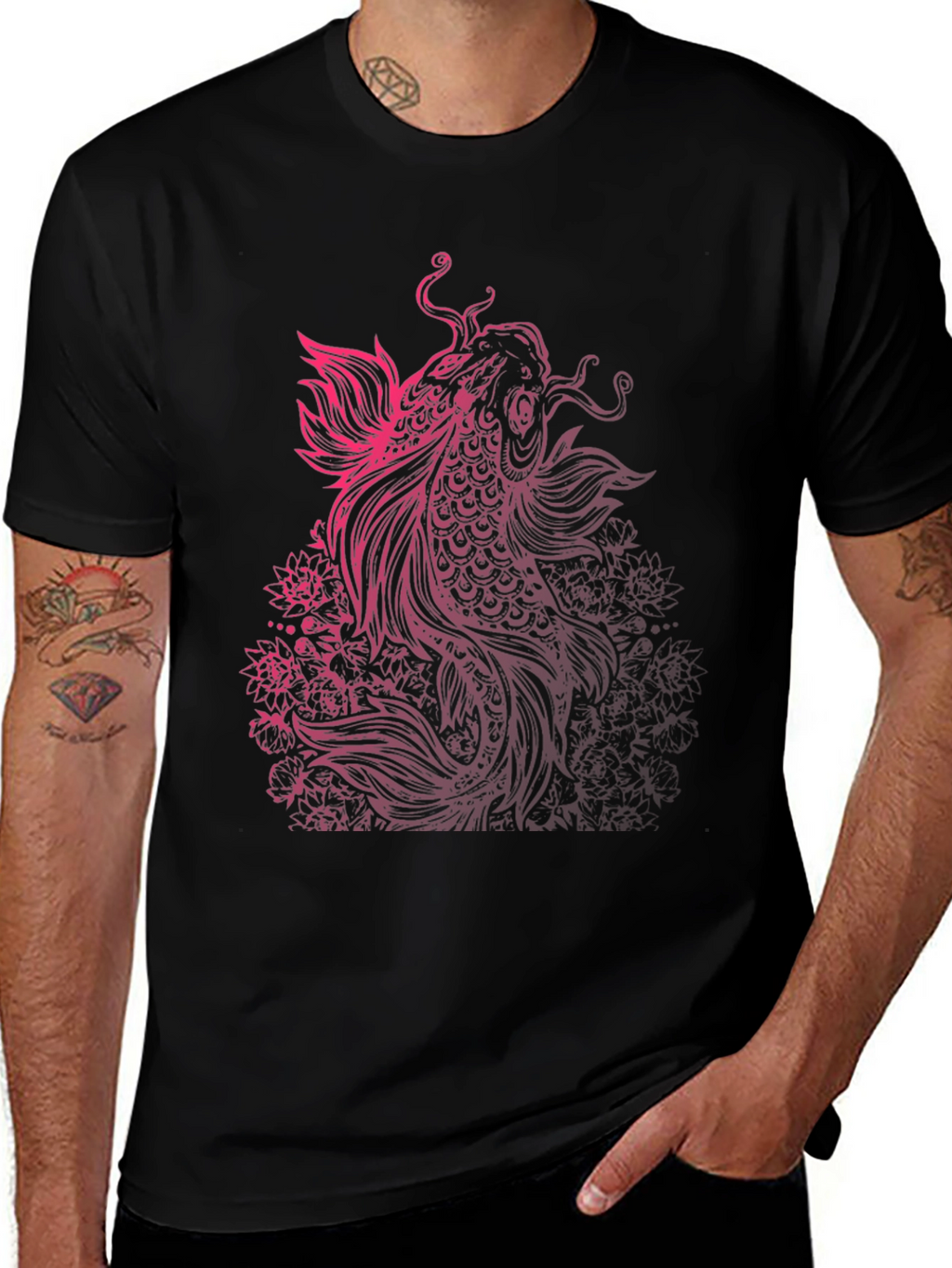 Koi Fish Graphic Tee - Black