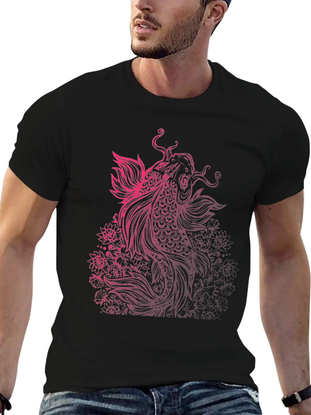 Koi Fish Graphic Tee - Black