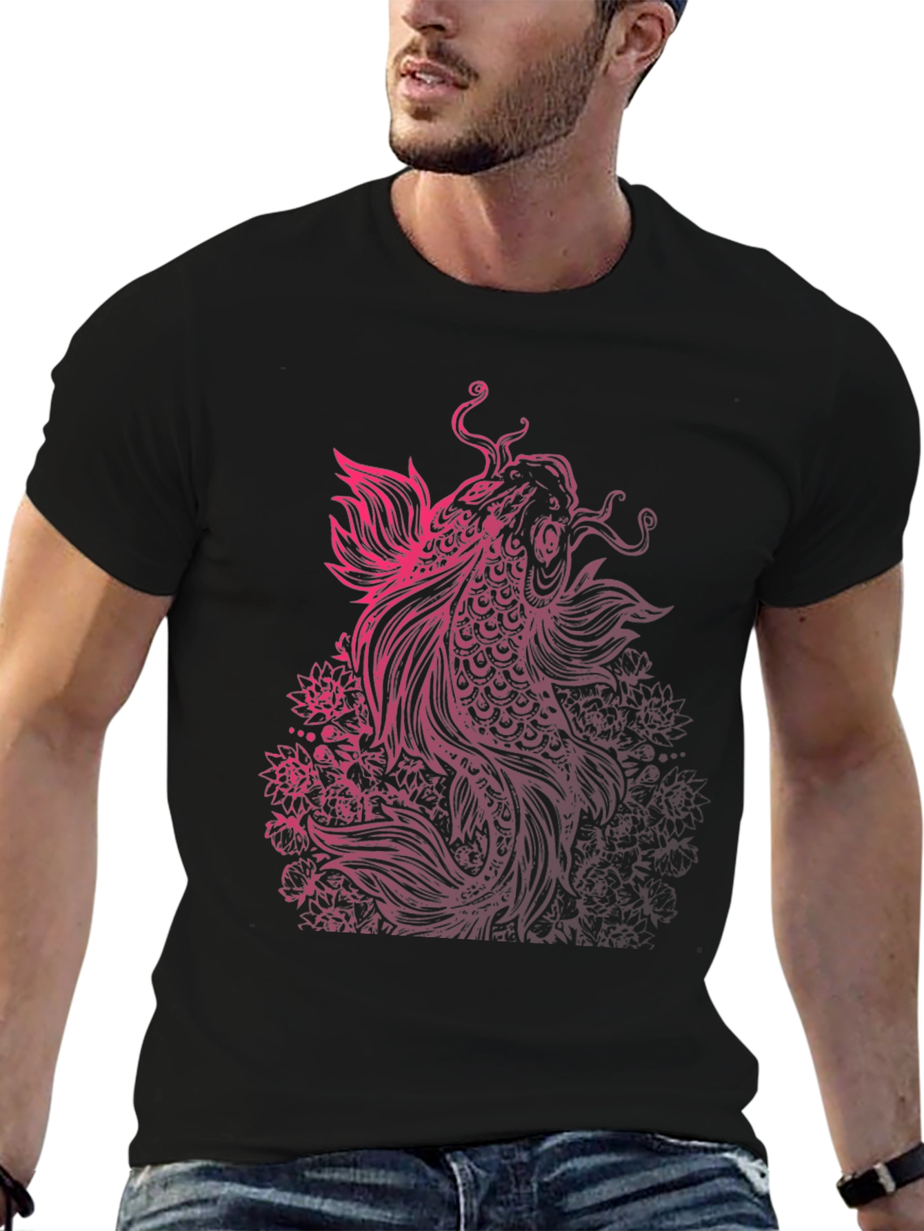 Koi Fish Graphic Tee - Black