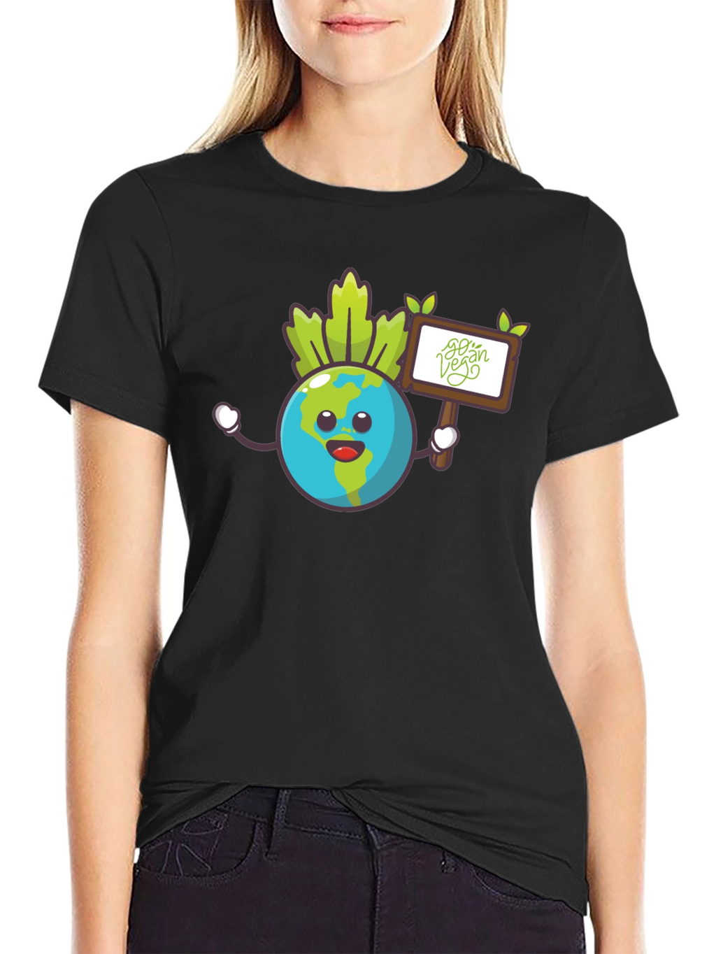 Earth Go Vegan Graphic Tee - Black Cotton Shirt