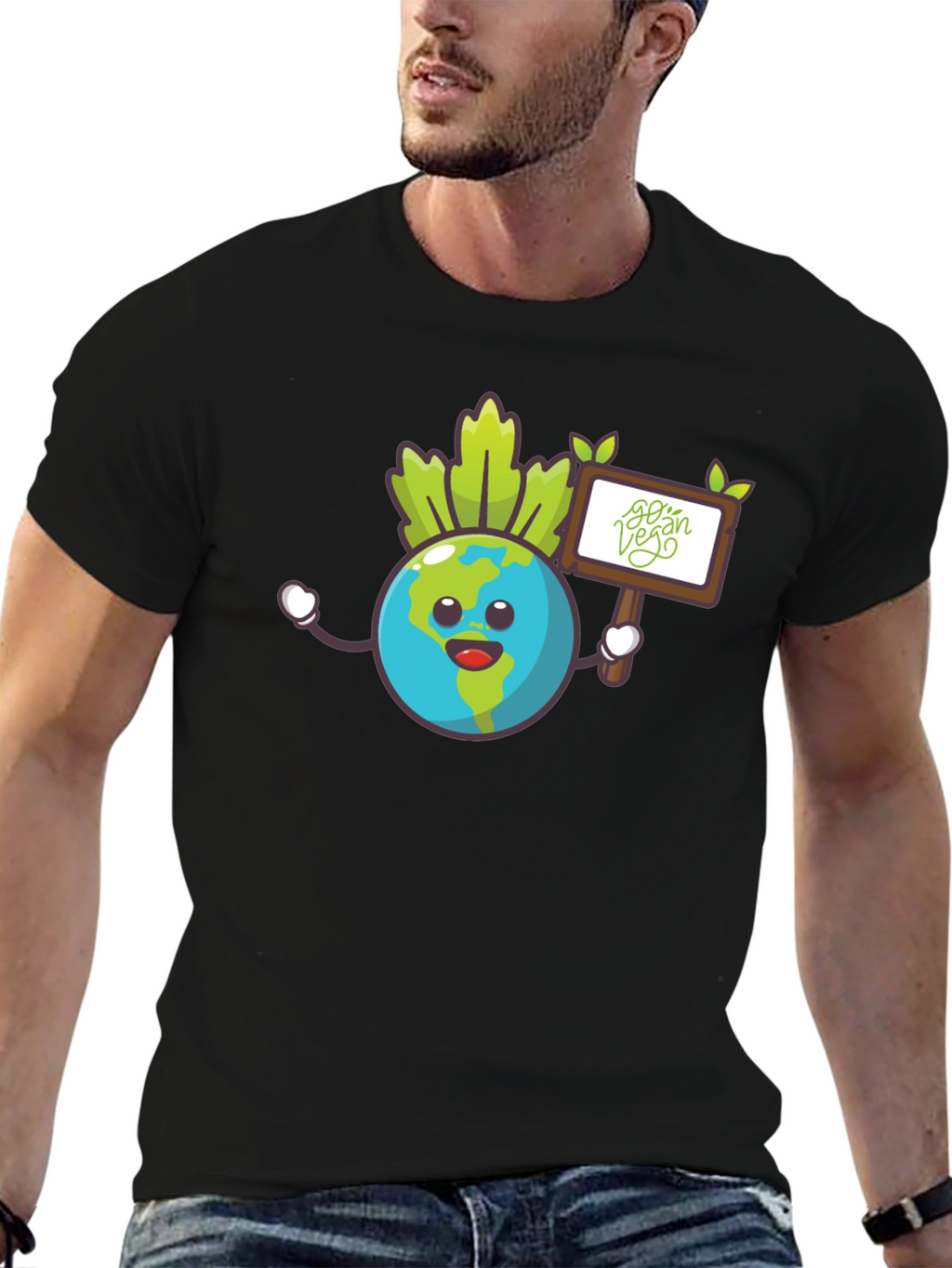 Earth Go Vegan Graphic Tee - Black Cotton Shirt