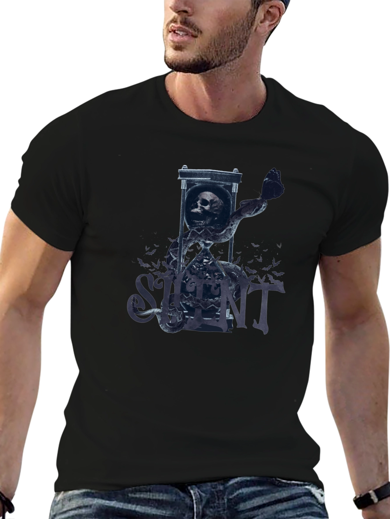 Silent Hourglass Skull T-Shirt - Gothic Tee