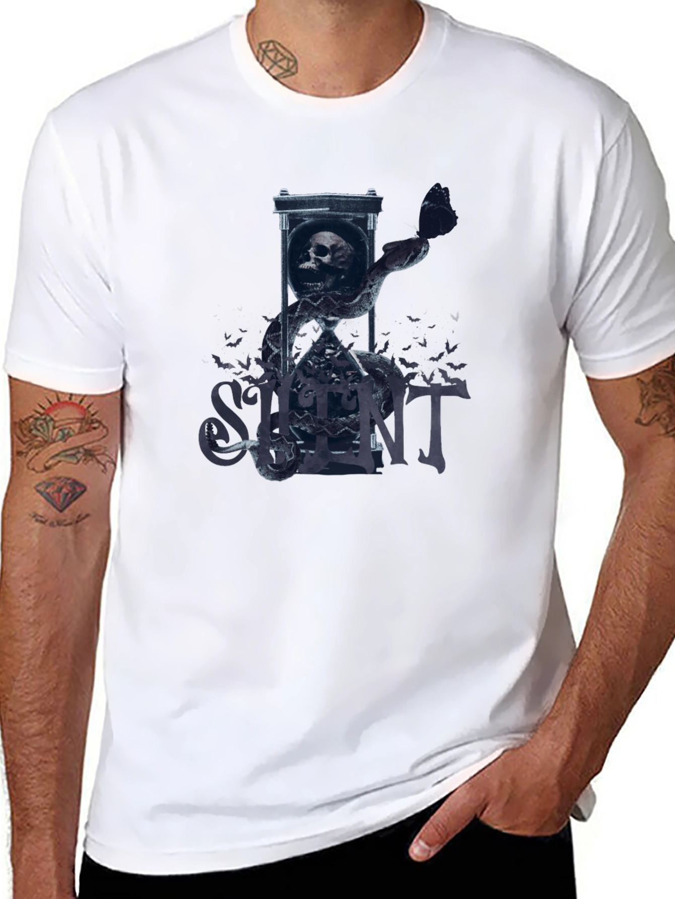 Silent Hourglass Skull T-Shirt - Gothic Tee