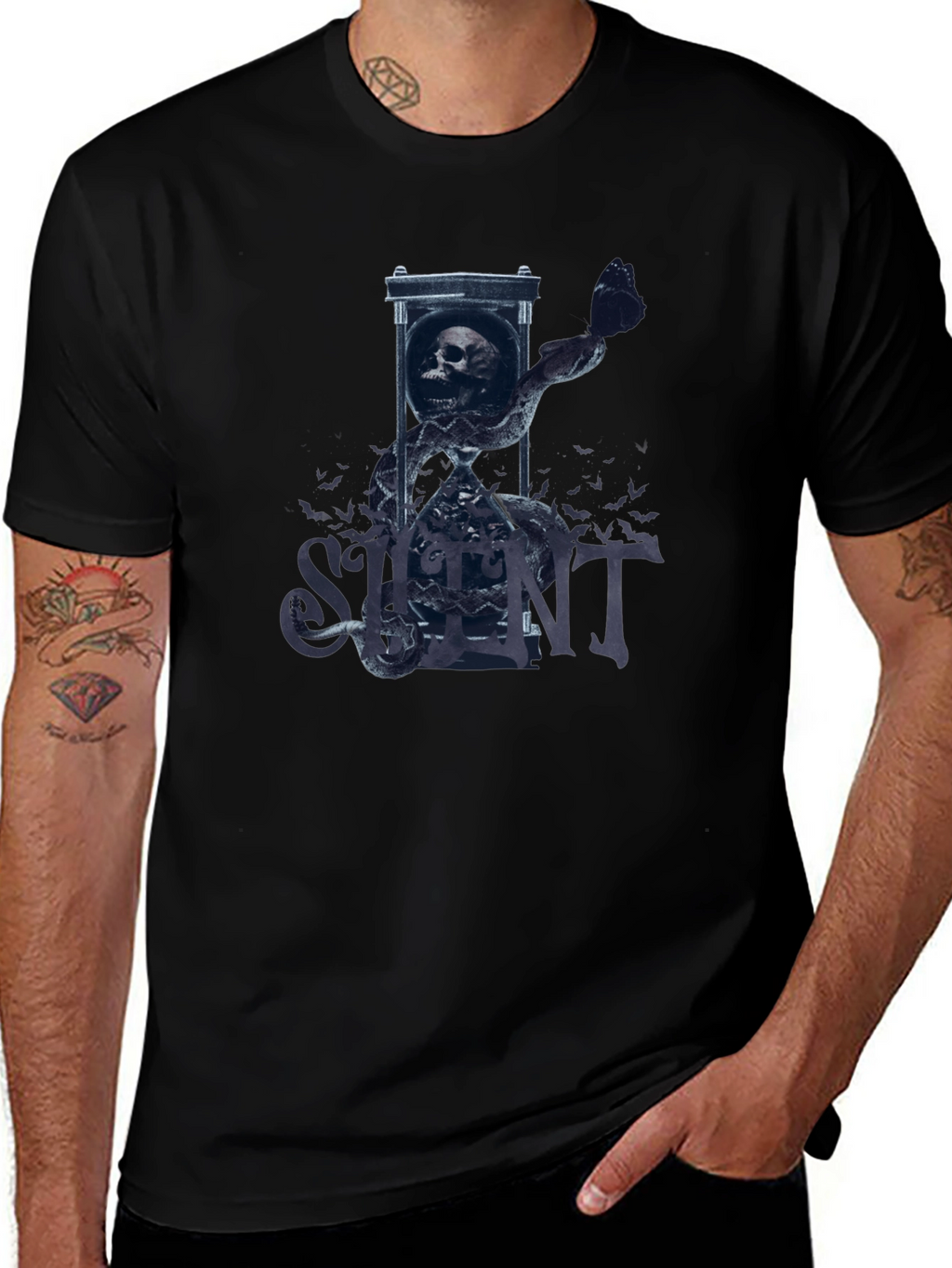Silent Hourglass Skull T-Shirt - Gothic Tee