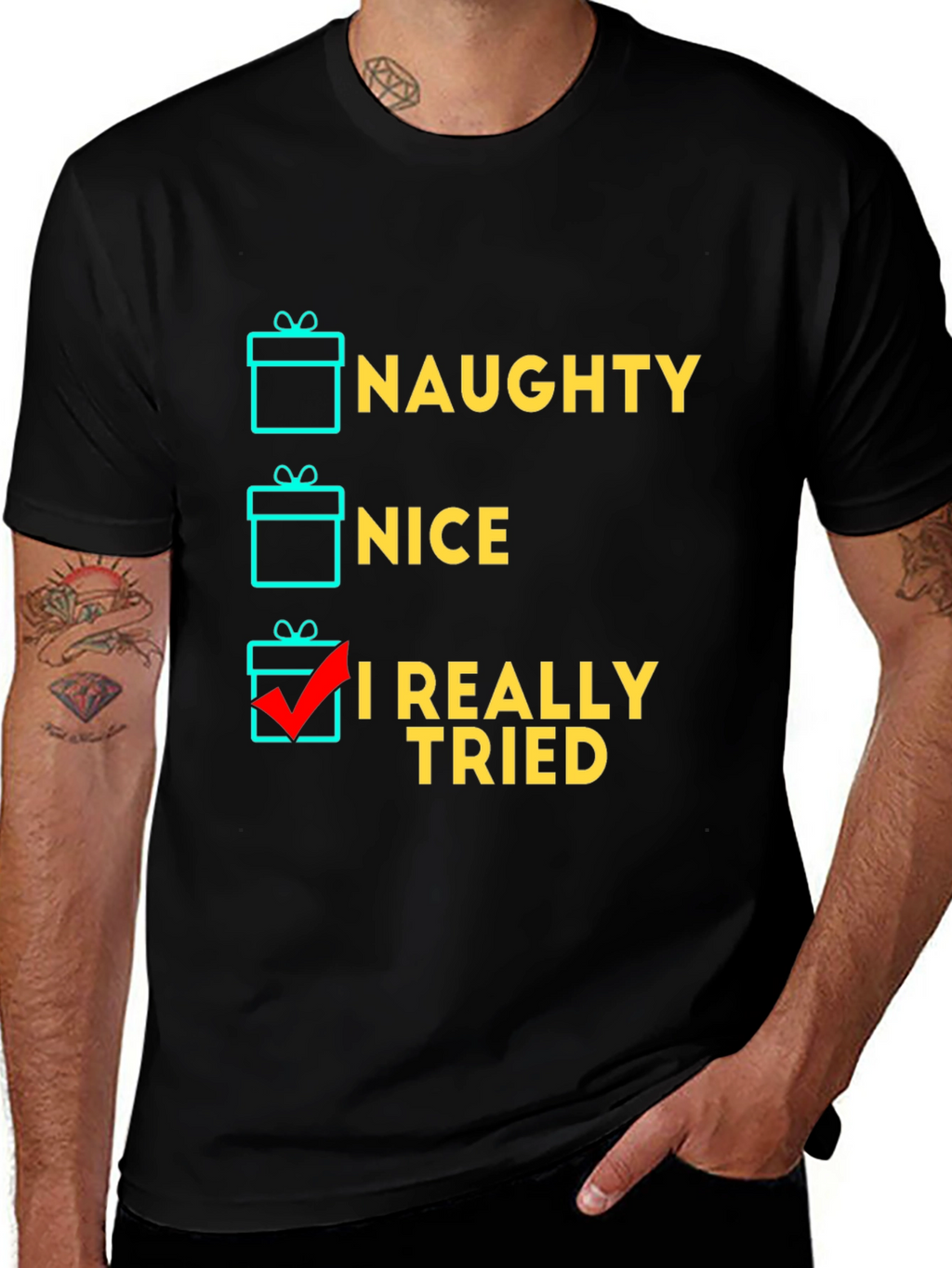 Naughty Nice I Tried T-Shirt Funny Christmas Gift