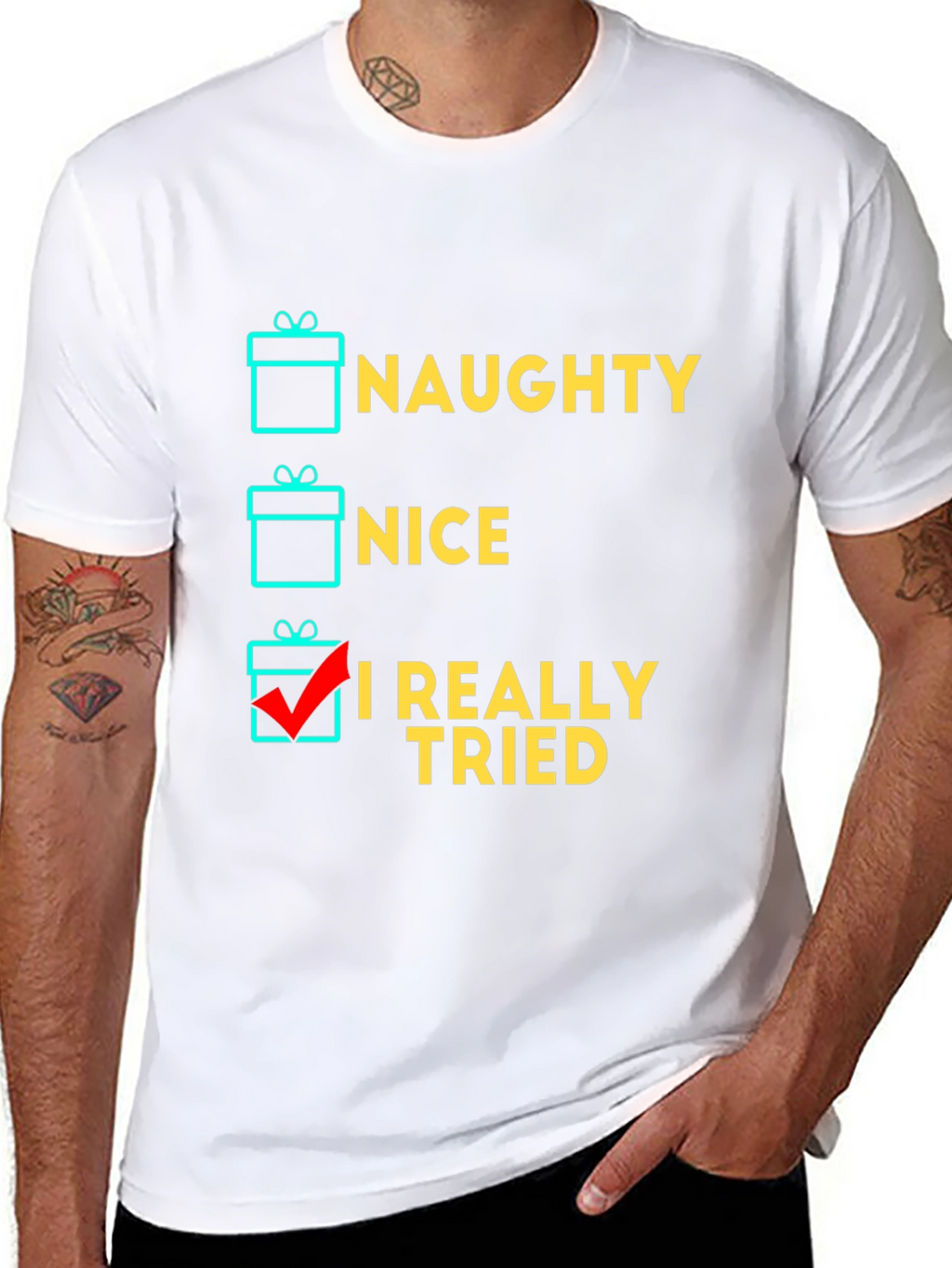 Naughty Nice I Tried T-Shirt Funny Christmas Gift