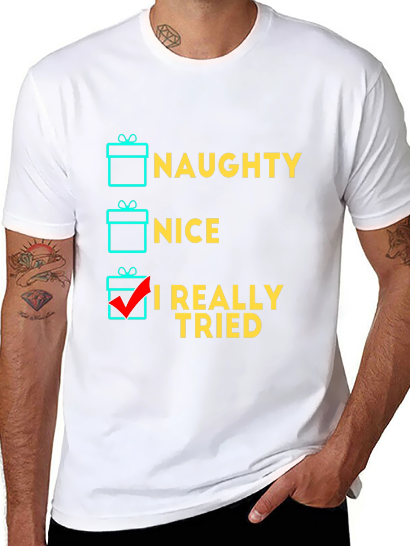 Naughty Nice I Tried T-Shirt Funny Christmas Gift