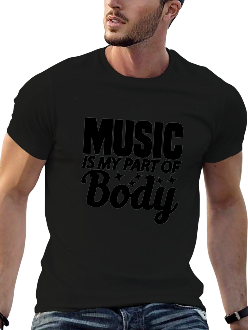 Music Is My Part of Body Black Graphic T-Shirt
