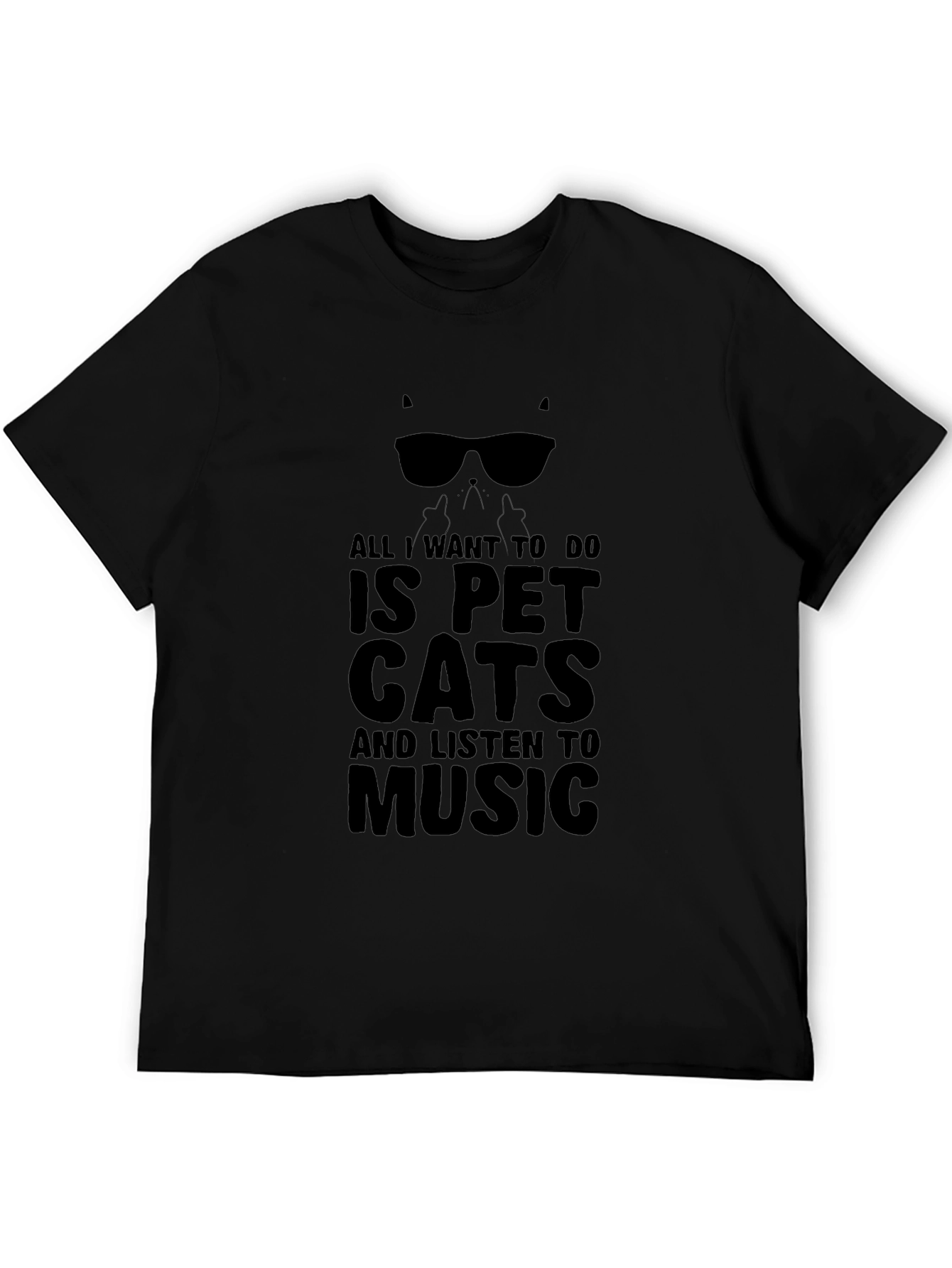 Pet Cats and Music Black Graphic Tee